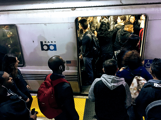 Peak direction, rush-hour trains on BART regularly exceed 100 percent capacity.